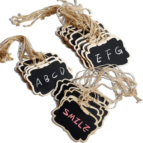 40 عبوة من علامات السبورة الخشبية الصغيرة المعلقة مع خيط تعليق، لوحة رسائل خشبية مزدوجة الجوانب، ملصقات السبورة المعلقة in Kuwait