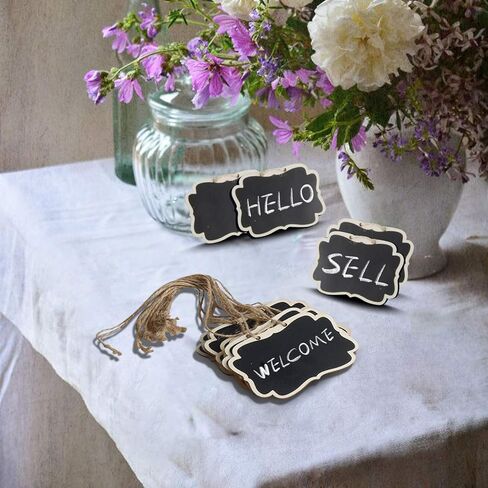 40 عبوة من علامات السبورة الخشبية الصغيرة المعلقة مع خيط تعليق، لوحة رسائل خشبية مزدوجة الجوانب، ملصقات السبورة المعلقة in Kuwait