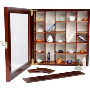 SmartyRocks Adjustable Rock Display Case - Rock Collection Box with Fabric Bed for Rock and Mineral Display - Dark-Finish Shadow Box with Shelves for Crystal Storage - Display Cases for Collectibles in Kuwait