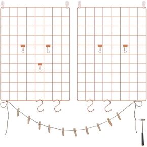 SONGMICS Wall Grid for Photo, Metal Wall Grid Panel, DIY Wire Photo Hanging Display, Set of 2, with S Hook, Clip, Hemp Cord, 16.5 x 12.2 Inches, Black ULPP01H