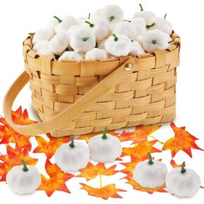 WILLBOND 50 Pieces Artificial Mini Pumpkins Fake Fruit Fall Harvest Small Pumpkins Decor Realistic Dollhouse Miniatures Food for Home Kitchen Halloween Thanksgiving Party Decoration (Orange)