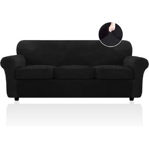 FestiCorp Velvet Sofa Cover, Couch Covers for 3 Cushion Couch Sofa Slipcovers for Sofas with 3 Cushions, Stretch 4 Piece Couch Cover, Thick Furniture Covers for Dogs Pets, Oversized Sofa, Black in Saudi Arabia