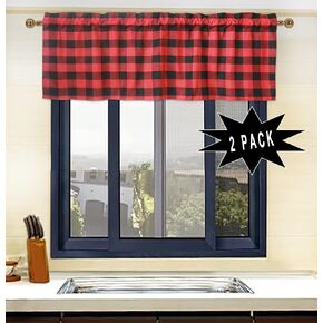 3-Piece Buffalo Check Tiers and Valances Set Green and Black Farmhouse Kitchen Window Curtain Rod Pocket Window Treatment Decor Curtain 3 in Saudi Arabia