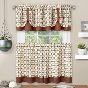 Light Filtering Printed Tier & Valance Window Curtain Set - 58 Inch Width, 24 Inch Length - Callie (Spice/Tan), Machine Washable Drape for Kitchen, Living, & Dining Room by Achim Home Decor in Saudi Arabia