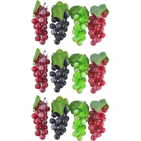 JEDFORE 5.9 Inches Artificial Grapes Cluster Rubber Frosted Grape Bundles Decorative Grapes Bunches for Vintage Wedding Favor Fruit Wine Decor Faux Fruit Props (Black, Red, Green, Purple - 12 Pack) in Kuwait