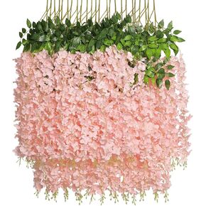 Pauwer Wisteria Hanging Flowers 24 Pack Fake Flower Garland Artificial Wisteria Vines Rattan Silk Flower String Wedding Party Wall Decorations,Blue in Saudi Arabia