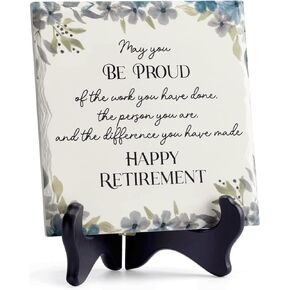 LukieJac Gift Ideas for Retirement Women Men Retirement Party Decoration Best Funny Retirement Gifts for Coworker Dad Police Nurses Ceramic Retirement Plaque Table Decorations (6"*6")