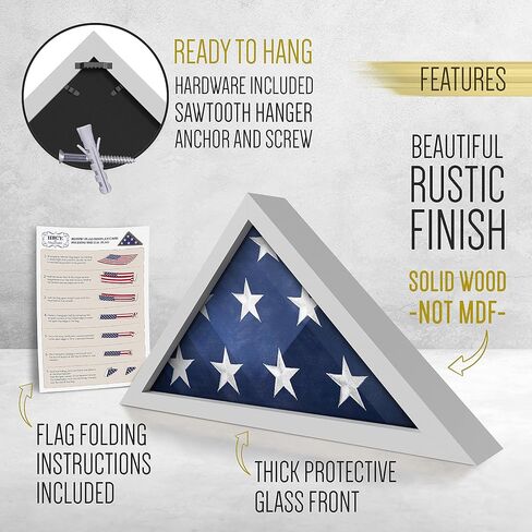HBCY Creations Flag Display Case for 5' x 9.5' American Veteran Burial Flag Solid Wood Black Frame with Glass Front with Wall Mount or Standing Display, Flag Box Display Case for Burial Flag in Kuwait