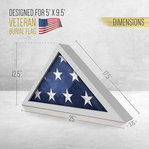 HBCY Creations Flag Display Case for 5' x 9.5' American Veteran Burial Flag Solid Wood Black Frame with Glass Front with Wall Mount or Standing Display, Flag Box Display Case for Burial Flag in Kuwait