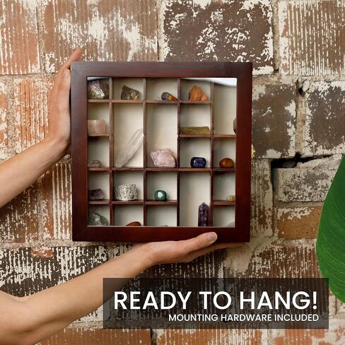 SmartyRocks Adjustable Rock Display Case - Rock Collection Box with Fabric Bed for Rock and Mineral Display - Dark-Finish Shadow Box with Shelves for Crystal Storage - Display Cases for Collectibles in Kuwait