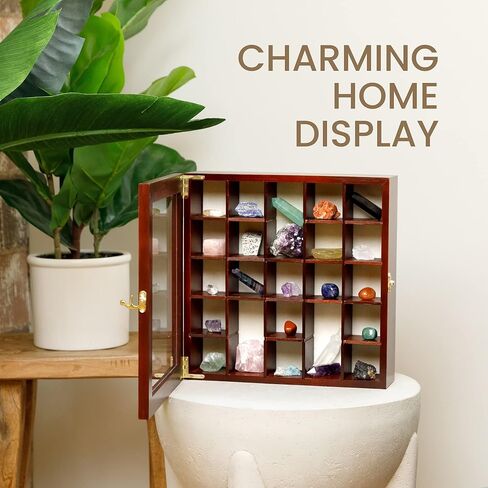 SmartyRocks Adjustable Rock Display Case - Rock Collection Box with Fabric Bed for Rock and Mineral Display - Dark-Finish Shadow Box with Shelves for Crystal Storage - Display Cases for Collectibles in Kuwait