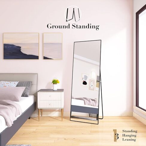 مرآة لكامل الجسم من Beauty4U مقاس 65 بوصة × 24 بوصة، مرآة كاملة الطول مع حامل، إطار معدني مرآة كاملة الطول لغرفة المعيشة وغرفة النوم، أسود in Kuwait