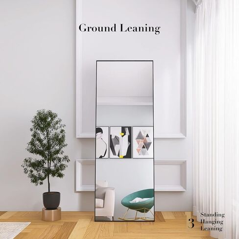 مرآة لكامل الجسم من Beauty4U مقاس 65 بوصة × 24 بوصة، مرآة كاملة الطول مع حامل، إطار معدني مرآة كاملة الطول لغرفة المعيشة وغرفة النوم، أسود in Kuwait