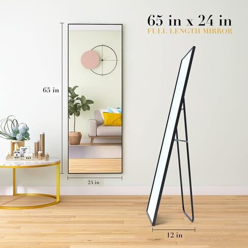 مرآة لكامل الجسم من Beauty4U مقاس 65 بوصة × 24 بوصة، مرآة كاملة الطول مع حامل، إطار معدني مرآة كاملة الطول لغرفة المعيشة وغرفة النوم، أسود in Kuwait