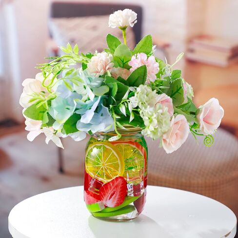 48 Pieces Mixed Fake Fruit Slices Plastic Lemon Slices Strawberries Watermelon Kiwi Slice Artificial Fruits with Clear Ice Rocks Acrylic Ice Cubes Vase Fillers for Centerpiece Display Decor in Saudi Arabia