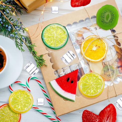 48 Pieces Mixed Fake Fruit Slices Plastic Lemon Slices Strawberries Watermelon Kiwi Slice Artificial Fruits with Clear Ice Rocks Acrylic Ice Cubes Vase Fillers for Centerpiece Display Decor in Saudi Arabia