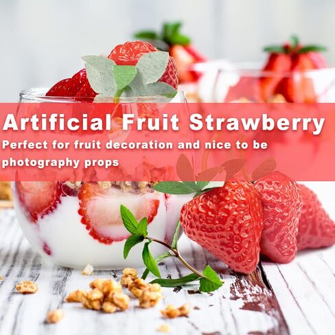 20 قطعة من الفواكه الاصطناعية من زد جي كيو اتش زد ار، فاكهة فراولة اصطناعية اصطناعية للتصوير الفوتوغرافي من البلاستيك الصناعي لتزيين الكيك والحلوى وديكور الحفلات المنزلية in Kuwait