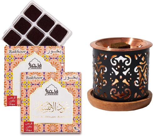 علبة وموقد عود بخور منوع عود بخور مبخردان by Dukhni | علبة متنوعة | 20 قطعة بخور | طقم المبتدئين | البخور العربي الأصيل | ديكور رمضاني مثالي وسلال هدايا العيد in Kuwait