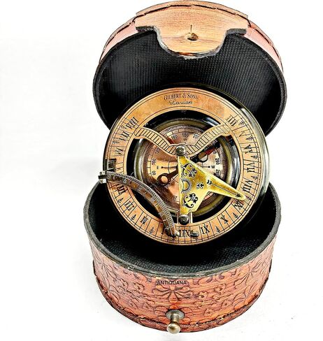 ANTIQUANA - Antique Brass Sundial Compass Marine Boat Gift Pocket Sundial in Box Nautical Marine Gift Sun Clock Pirate Ship Replica Watch in Saudi Arabia