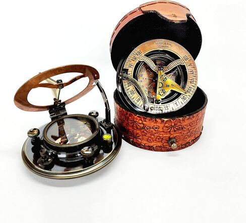 ANTIQUANA - Antique Brass Sundial Compass Marine Boat Gift Pocket Sundial in Box Nautical Marine Gift Sun Clock Pirate Ship Replica Watch in Saudi Arabia