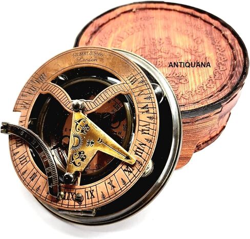 ANTIQUANA - Antique Brass Sundial Compass Marine Boat Gift Pocket Sundial in Box Nautical Marine Gift Sun Clock Pirate Ship Replica Watch in Saudi Arabia