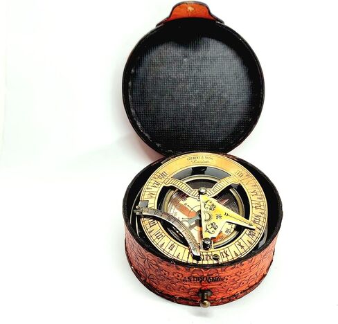 ANTIQUANA - Antique Brass Sundial Compass Marine Boat Gift Pocket Sundial in Box Nautical Marine Gift Sun Clock Pirate Ship Replica Watch in Saudi Arabia