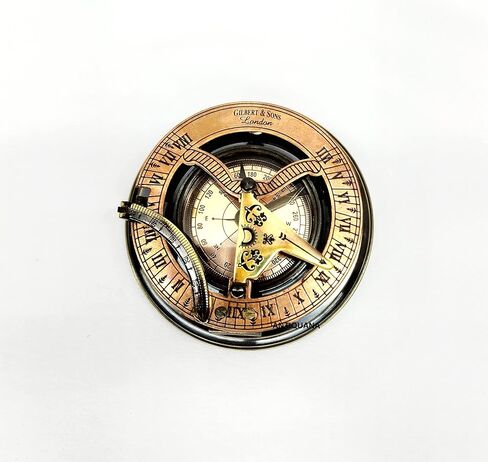 ANTIQUANA - Antique Brass Sundial Compass Marine Boat Gift Pocket Sundial in Box Nautical Marine Gift Sun Clock Pirate Ship Replica Watch in Saudi Arabia