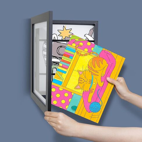 LaVie Home 10x12.5 Kids Artwork Picture Frame Black Frame 1 Pack- Displays 8.5x11 With Mat and 10x12.5 Without Mat - Composite Wood with Tempered Glass - Wall Mount, Horizontal and Vertical Display in Kuwait