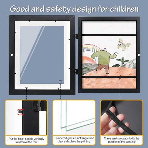 LaVie Home 10x12.5 Kids Artwork Picture Frame Black Frame 1 Pack- Displays 8.5x11 With Mat and 10x12.5 Without Mat - Composite Wood with Tempered Glass - Wall Mount, Horizontal and Vertical Display in Kuwait