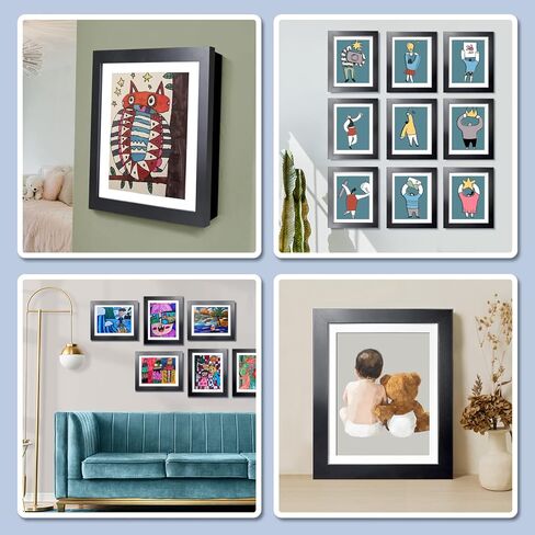LaVie Home 10x12.5 Kids Artwork Picture Frame Black Frame 1 Pack- Displays 8.5x11 With Mat and 10x12.5 Without Mat - Composite Wood with Tempered Glass - Wall Mount, Horizontal and Vertical Display in Kuwait