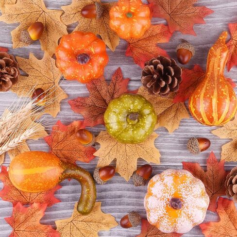 FEPITO 156 Pcs Fall Thanksgiving Decorations, Mini Artificial Pumpkins, Pine Cones, Fall Leaves, Acorns，Sun Flowers and Red Berries for Fall Party Decorations Thanksgiving Party Supplies in Saudi Arabia