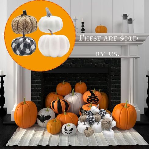 مجموعة يقطين صناعية متنوعة مكونة من 24 قطعة، يقطين ابيض، قماش منقوش باللونين الاسود والابيض والقرع والكتان بمقاسات مختلفة، يقطين صناعي واقعي للهالوين، ديكور حفلات عيد الشكر in Kuwait