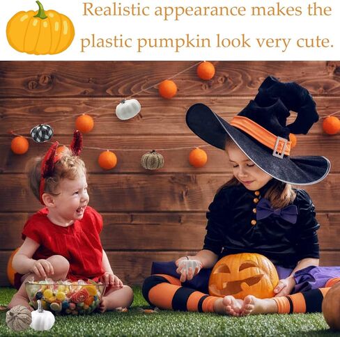 مجموعة يقطين صناعية متنوعة مكونة من 24 قطعة، يقطين ابيض، قماش منقوش باللونين الاسود والابيض والقرع والكتان بمقاسات مختلفة، يقطين صناعي واقعي للهالوين، ديكور حفلات عيد الشكر in Kuwait