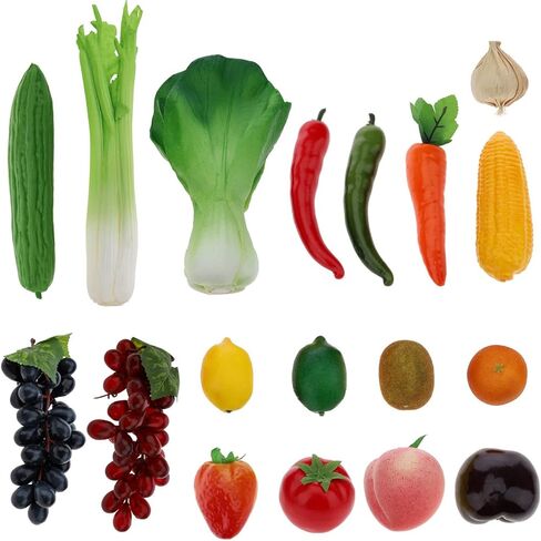 16pcs Artificial Mix Fruits Decoration Set Home Party Faux 3 Heads Banana Grape Strawberry Lemon Peach Orange Kiwi Apple Pomegranate Pear Ornament Props in Kuwait