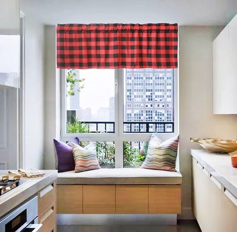 3-Piece Buffalo Check Tiers and Valances Set Green and Black Farmhouse Kitchen Window Curtain Rod Pocket Window Treatment Decor Curtain 3 in Saudi Arabia