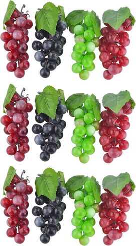 JEDFORE 5.9 Inches Artificial Grapes Cluster Rubber Frosted Grape Bundles Decorative Grapes Bunches for Vintage Wedding Favor Fruit Wine Decor Faux Fruit Props (Black, Red, Green, Purple - 12 Pack) in Kuwait