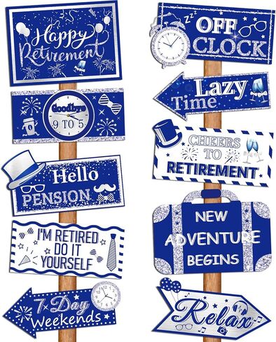 20 Pieces Retirement Party Decorations Happy Retirement banner Sign Directional Retired Yard Sign for Happy Retirement Party Supplies, 10 Styles (Black, Gold, White) in Kuwait