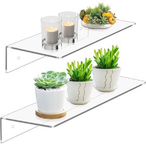 display4top Clear Acrylic Shelf, Floating Wall Mounted Bookshelf for Collections Plant Kids Book in Office Bedroom Living Room, Set of 2(12"& 16") in Kuwait