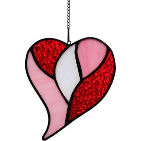Heart Stained Glass Window Hangings,Red Heart Decor Stained Glass Suncatchers for Window,Heart Shaped Gift for Women Men Dad,Glass Art Ornament Housewarming Gifts
