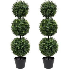 momoplant Artificial Topiary Ball Tree - 38 Inch Triple Topiaries Boxwood Greenery Plant 【 2 Pack 】 Outdoor Lifelike with Black Pot in Saudi Arabia
