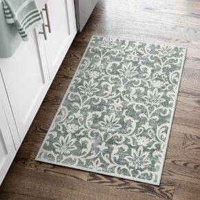 Vintage 2x3 Throw Rugs with Rubber Backing Washable,Floral Entryway Rug Non Slip, Front Door Rug Non Shedding Distressed Kitchen Mat Indoor Entrance Floor for Bedroom, Green