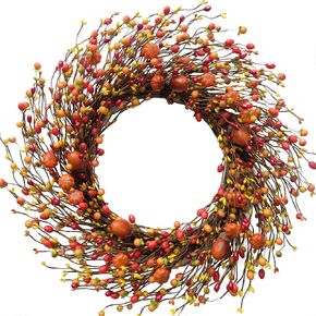 TEMPUS Fall Berry Wreath, 20" Autumn Orange Front Door Wreath Harvest Wreath with Pumpkins, Acorns Artificial Wreath for Front Door Home Decor Thanksgiving Harvest Festival Decor in Kuwait
