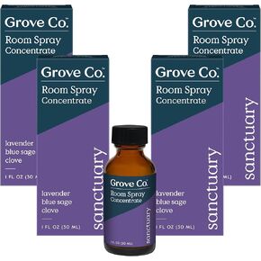 Grove Co. Liquid Air Freshener Refills (2 x 1oz) + Room Spray Glass Bottle, SANCTUARY Room Fragrance - 100% Natural Lavender, Blue Sage & Clove Fragrance