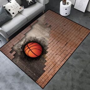 Basketball Fire Home Decor Printed Large Area Rugs for Teen Boys Kids Playroom Bedroom, Non-Skid Rubber Back Indoor Floor Carpet Yoga Mat, Durable Hairless Crystal Velvet Living Room Sofa Floor Mat