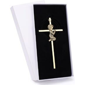 DCCXN Baby Wall Cross Baptism Gifts for Boys, 6 Inch Gold Praying Boy Crosses for First Holy Communion, Christening, Baptismal Cross Decor