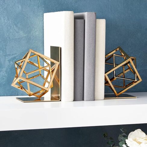 مساند كتب ذهبية مزخرفة بتصميم هندسي معدني مربع للكتب والمجلات والمجلات وطاولة المنزل والمكتب وديكور المكتب العصري، وسادات مقاومة للانزلاق (5×6×3 انش) in Saudi Arabia