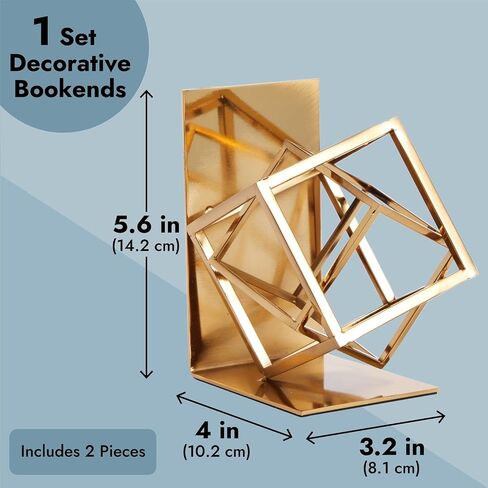 مساند كتب ذهبية مزخرفة بتصميم هندسي معدني مربع للكتب والمجلات والمجلات وطاولة المنزل والمكتب وديكور المكتب العصري، وسادات مقاومة للانزلاق (5×6×3 انش) in Saudi Arabia