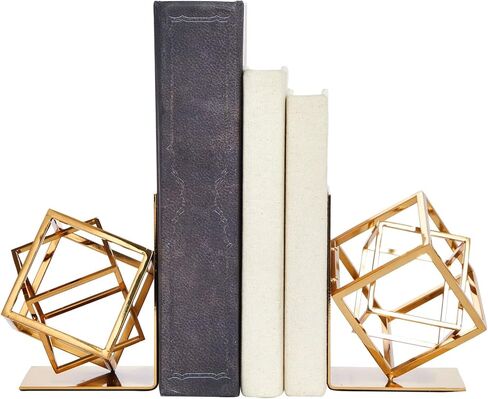 مساند كتب ذهبية مزخرفة بتصميم هندسي معدني مربع للكتب والمجلات والمجلات وطاولة المنزل والمكتب وديكور المكتب العصري، وسادات مقاومة للانزلاق (5×6×3 انش) in Saudi Arabia