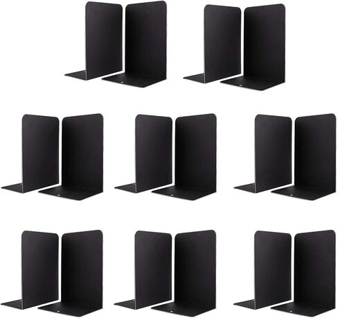 Jekkis 16pcs Bookends Metal Black Book End for Shelves Heavy Duty Bookend Tall Bookends Library Book Supports Shelf Holder, Office Home, 8 Pair in Kuwait