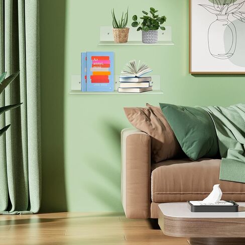 ديسبلاي فور توب رف اكريليك شفاف، رف كتب عائم يثبت على الحائط للمجموعات وكتب الاطفال والنباتات في المكتب وغرفة النوم وغرفة المعيشة، مجموعة من قطعتين (12 انش و16 انش) in Kuwait